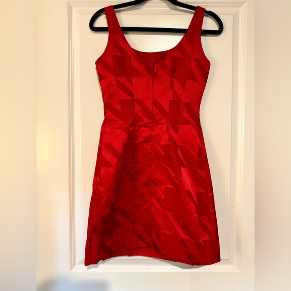 VTG Cynthia Rowley Red Mini Tank Dress Houndstooth Size 4 Metallic EUC - Picture 2 of 6